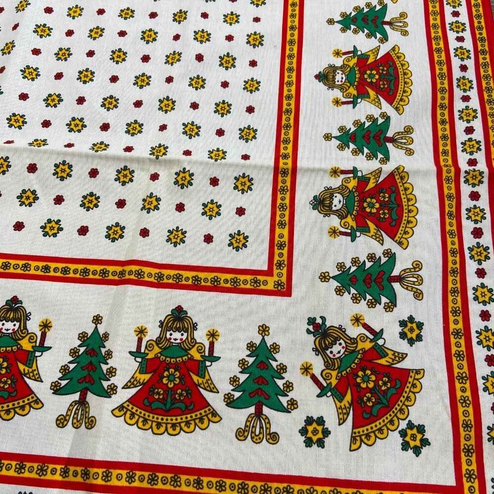 NWOT Vintage 70s style Angel Tree Christmas Tablecloth Austria 50" x 50"